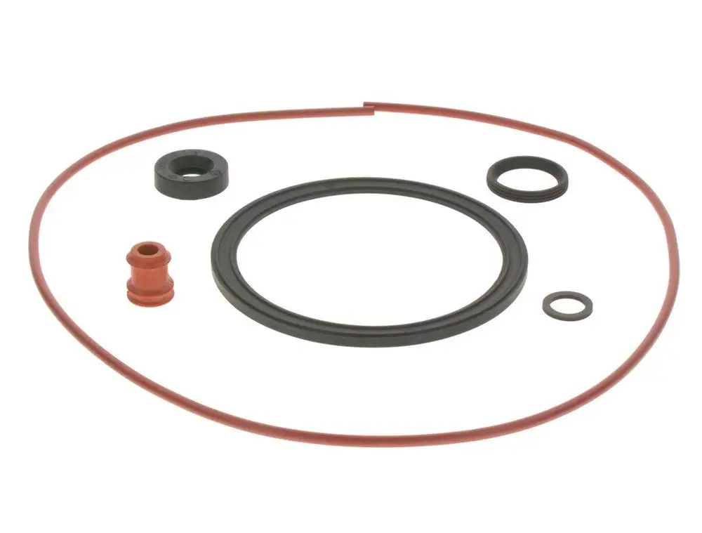 Dichtungs-Set mit mehreren O-Ringen und Dichtungen in verschiedenen Formen und Größen, hergestellt von Bosch, zur Verwendung in mechanischen Anwendungen.